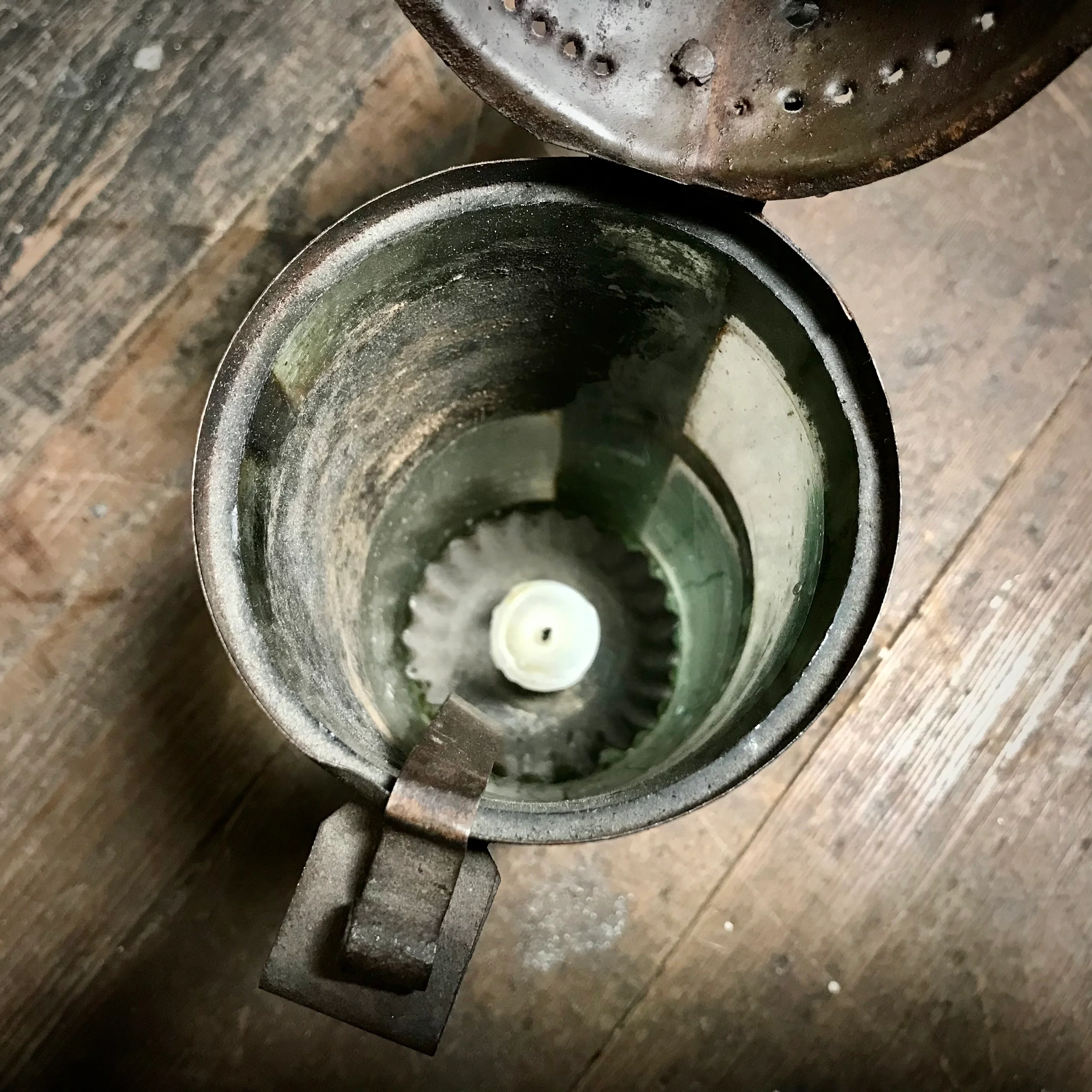 An 18th Century Pierced Sheet Iron Pendant “Tumbler” Lantern - Image 8