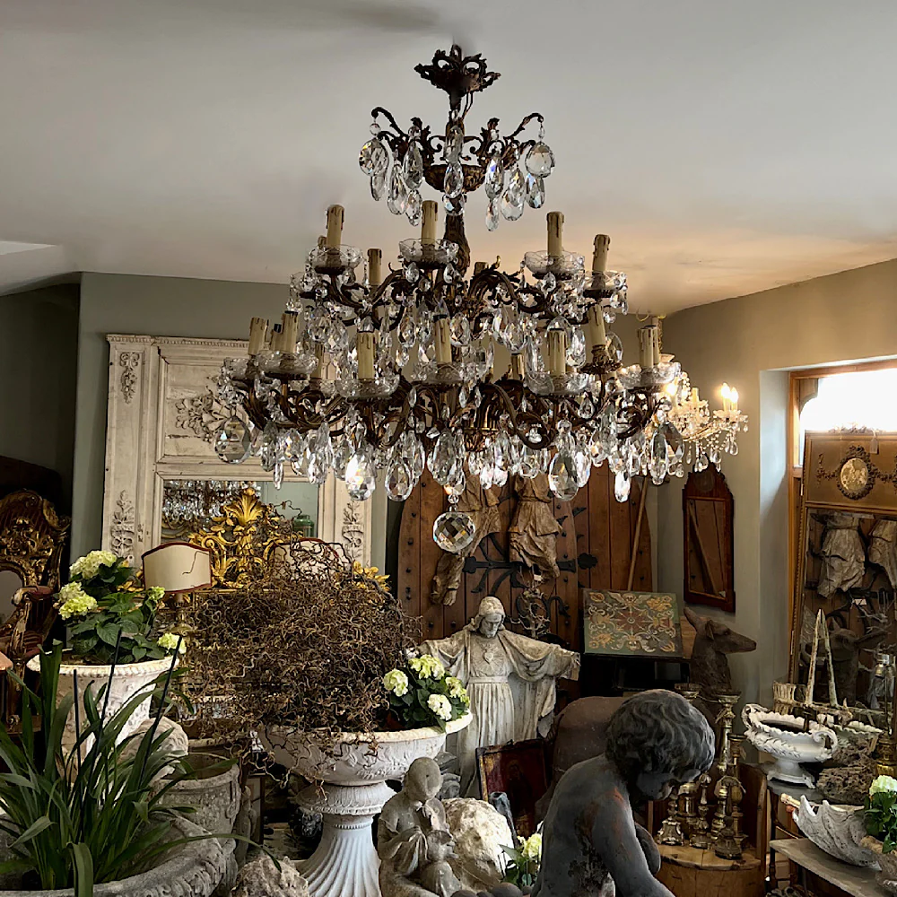 Huge 24 Arm Italian Bronze and Crystal Chandelier c.1890 - Image 10