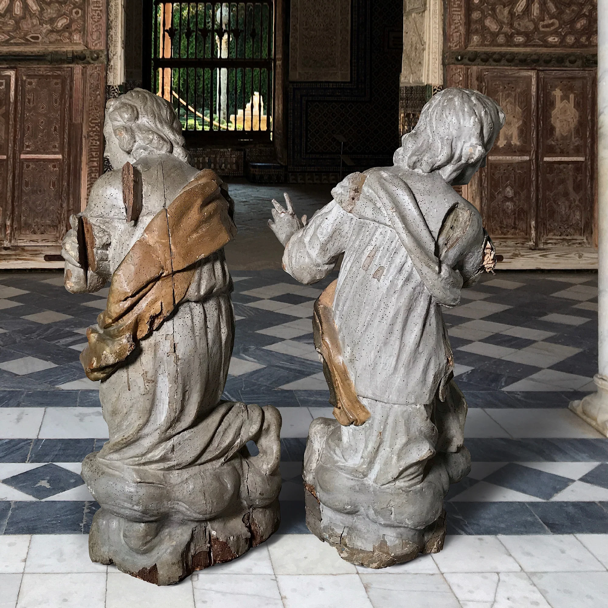 Pair of Exceptional Venetian Polychrome Angels Late 17th Century - Image 7
