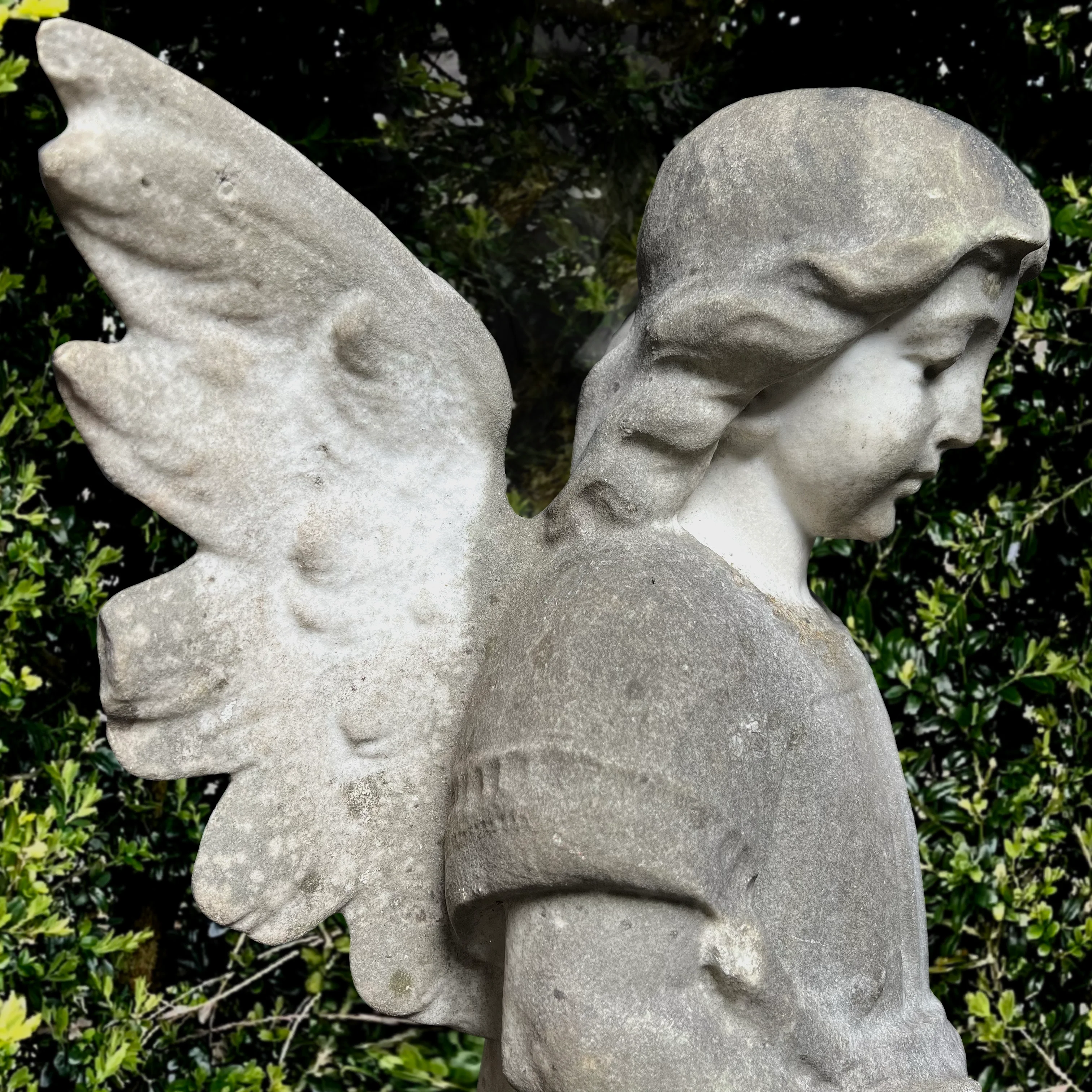 Serene French Marble Angel c.1860 - Image 5